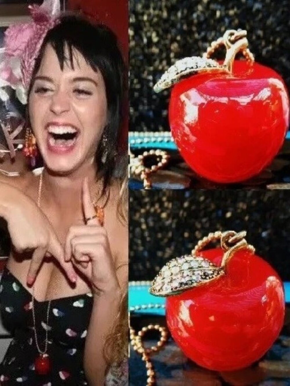 Vintage Betsey Johnson Necklace Y2K Red Lucite Apple Crystal Fruit Katy Perry